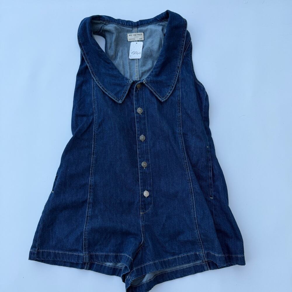 Free People We The Free Dover Playsuit Women's M Blue Denim One Piece Romper NWT